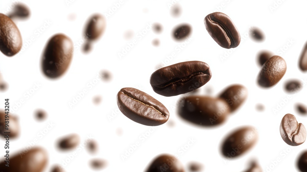 Obraz premium Coffee beans flying isolated on isolated png background. Generative AI. transparent background