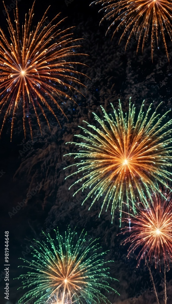 Vibrant fireworks celebration lighting up the night sky. Vibrant fireworks celebration lighting up the night sky.