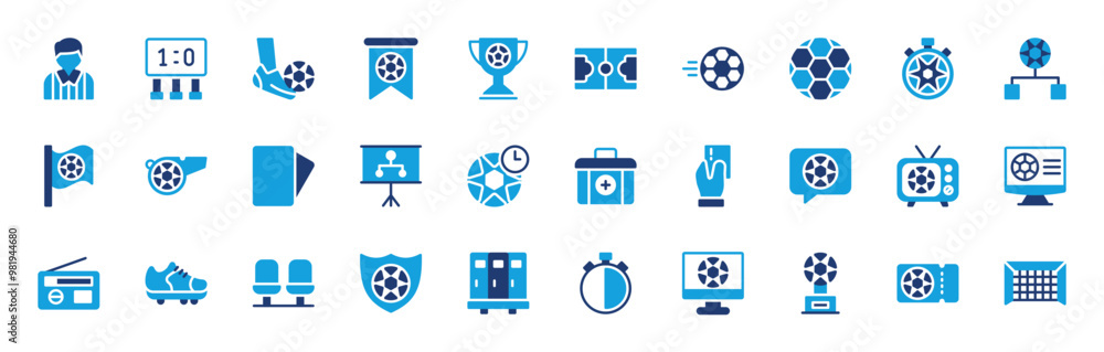 Soccer set of blue icons. Soccer icon. Referee, Football Flag, Kick, Soccer Field, Soccer Ball, Stopwatch, Semifinals, Flag, Whistle , Penalty Card, Presentation, Score Board vector illustration. Soccer set of blue icons. Soccer icon. Referee, Football Flag, Kick, Soccer Field, Soccer Ball, Stopwatch, Semifinals, Flag, Whistle , Penalty Card, Presentation, Score Board vector illustration.