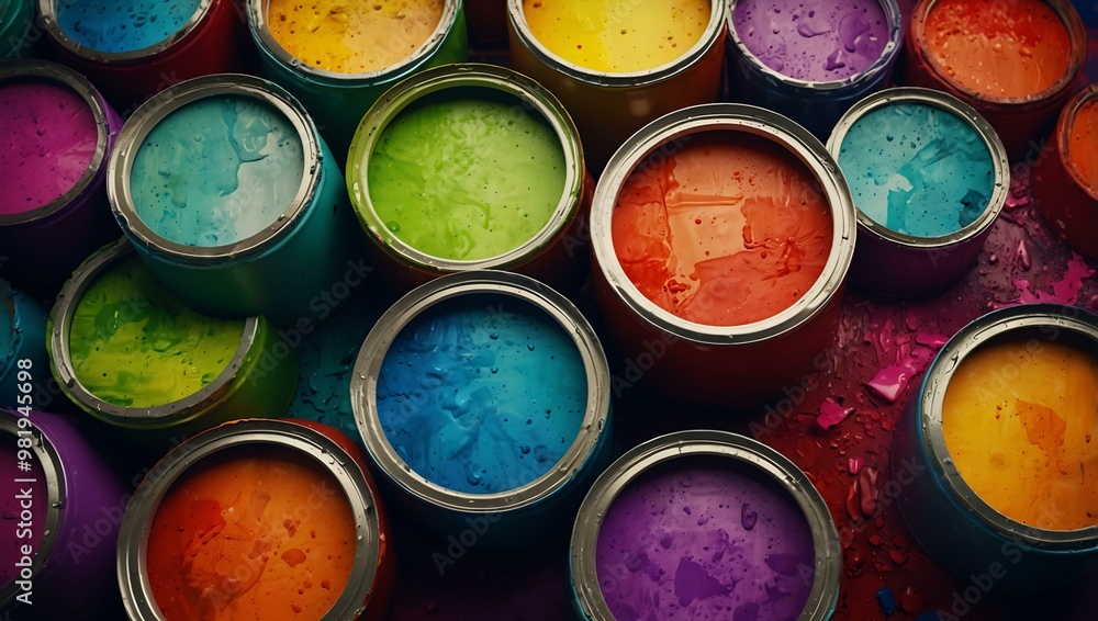 Vibrant paint cans on an artistic textured background. Vibrant paint cans on an artistic textured background.
