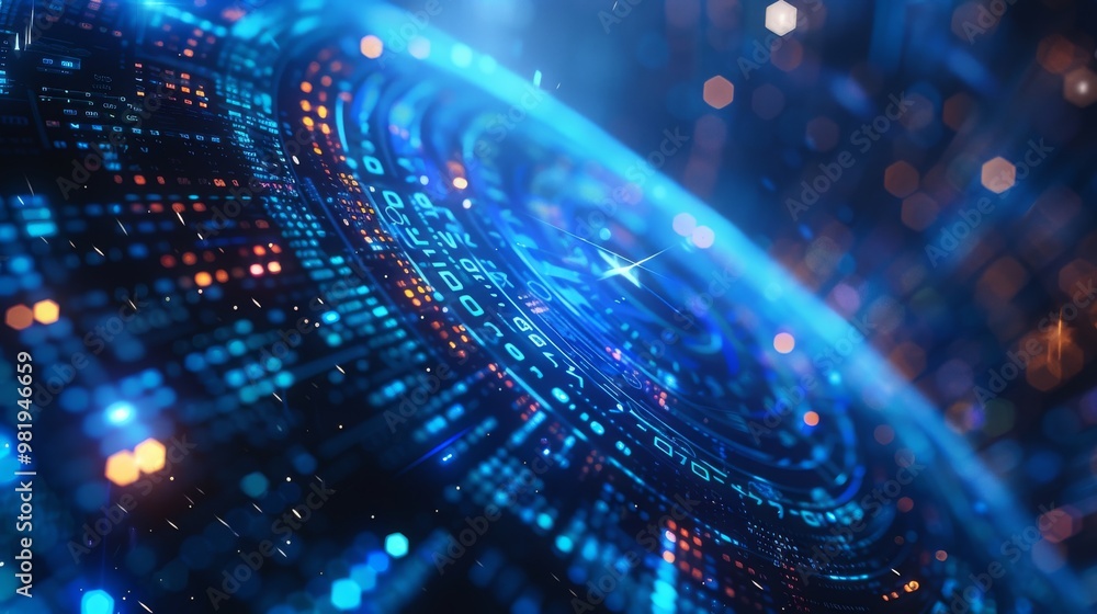 Futuristic cyber security background with a digital lock and binary code in a blue hue Futuristic cyber security background with a digital lock and binary code in a blue hue