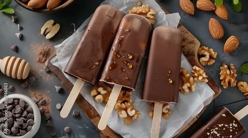 Obraz na płótnie Popsicles coated in chocolate and containing honey and nuts w salonie