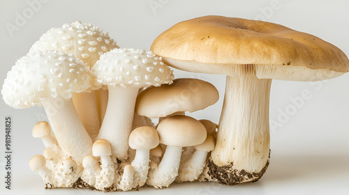 Two fresh Lion's Mane mushrooms against a white background photo