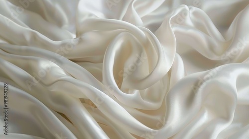 Flowing White Silk Background Luxurious Satin Fabric Texture With Wavy Drapes And Folds