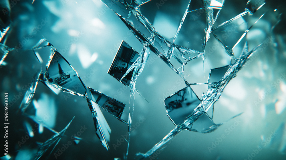 shattered glass with reflections - abstract blue texture shattered glass with reflections - abstract blue texture