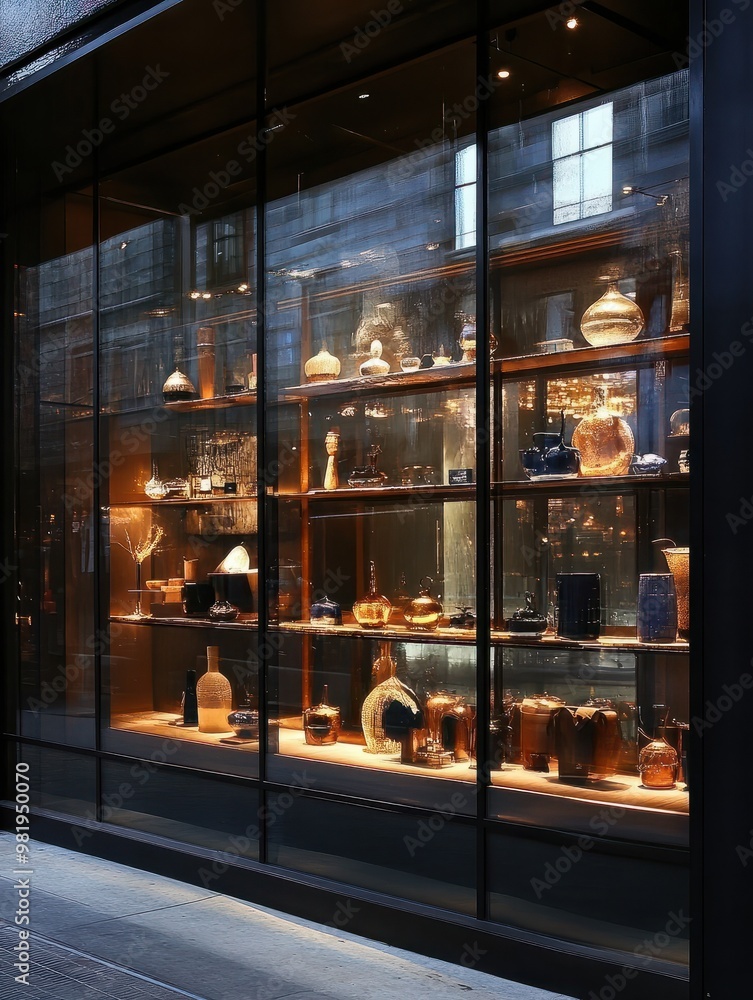 shop window display, gallery, with a glass facade shop window display, gallery, with a glass facade