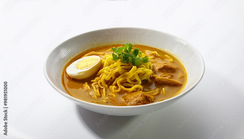 Malaysian Food, Curry Mee on white background isolated. Malaysian Food, Curry Mee on white background isolated.