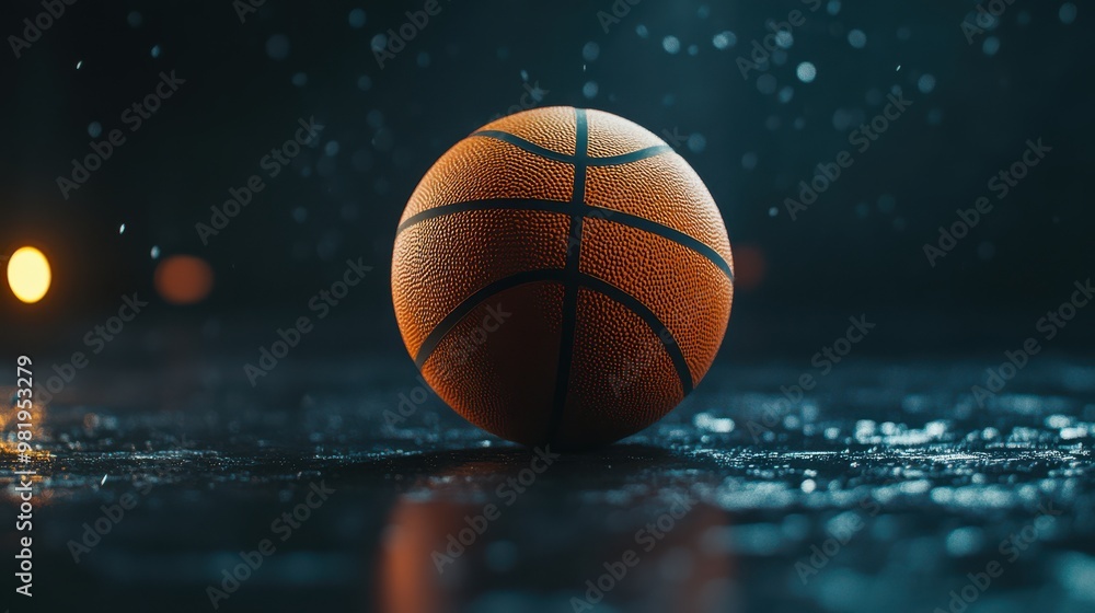 Orange Basketball with Textured Surface on Dark blurred Background. Orange Basketball with Textured Surface on Dark blurred Background.