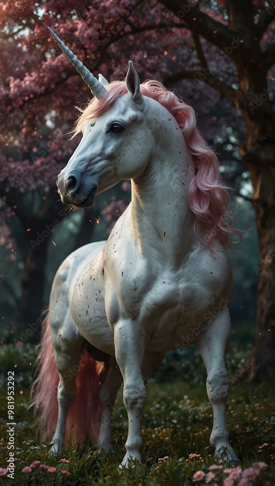 Whimsical unicorn in a fantasy setting. Whimsical unicorn in a fantasy setting.
