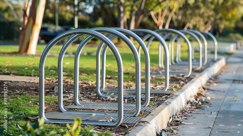 Bike Rack: A sturdy stand for securing bicycles, enabling commuters to ride to the bus stop and conveniently park their bikes while they travel. 