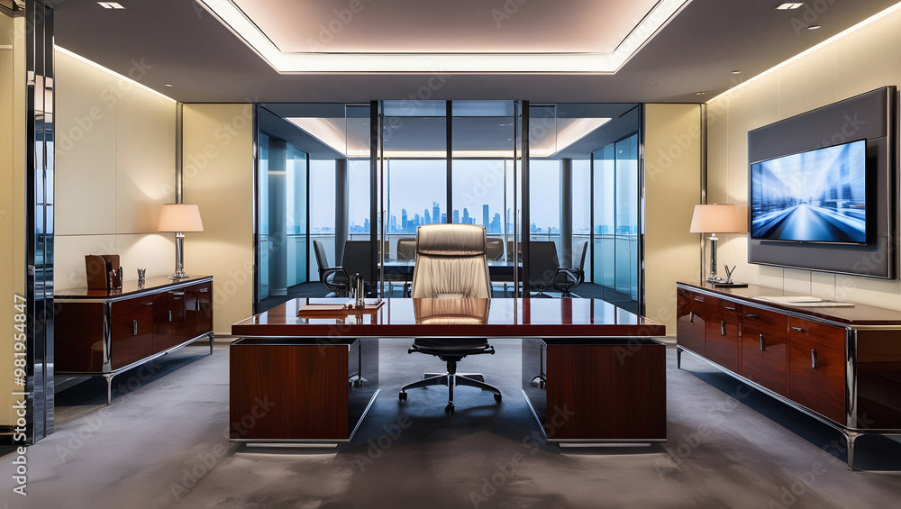 Fototapeta premium Elegant, modern, well-lit office Generative AI