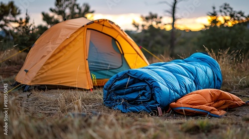 Prepared for a trek with a sleeping bag and camping tent