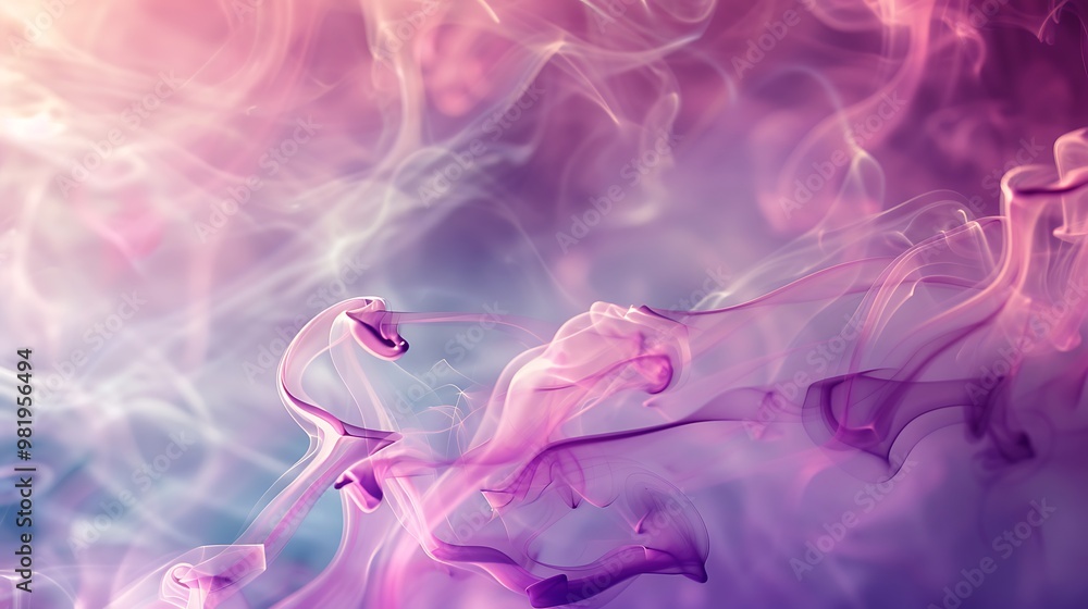 Fototapeta premium Dreamlike viva magenta smoke, gently swirling and highlighted with soft splashes of light, evoking the beauty of fluid ink-like movement in an abstract setting