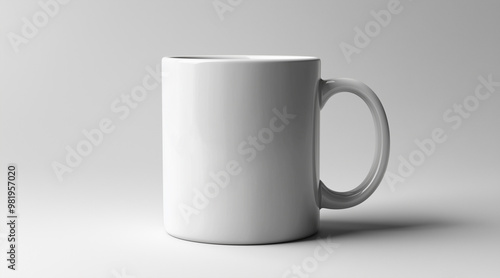 A plain white ceramic coffee mug with a smooth