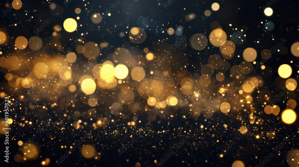 Bokeh effect golden lights black background Sparkling magic stars Abstract Glittering. Bokeh of gold lights against a dark background. Bokeh effect golden lights black background Sparkling magic stars Abstract Glittering. Bokeh of gold lights against a dark background.