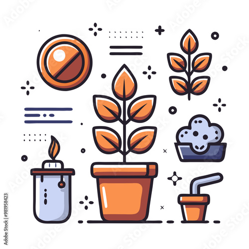 Orange Plant Care Icon Set for Gardening and Horticulture