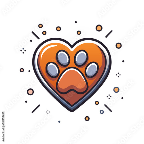 Orange Paw Print Heart Icon for Pet Love and Care