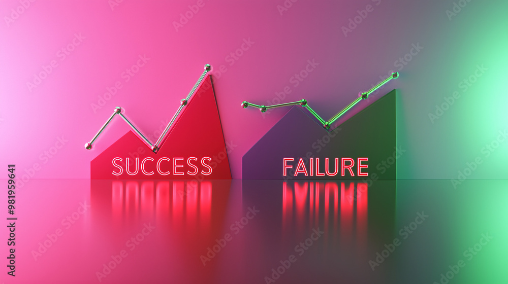 Underperformance Flow Chart Creative A 3D model of two abstract business charts: one green labeled