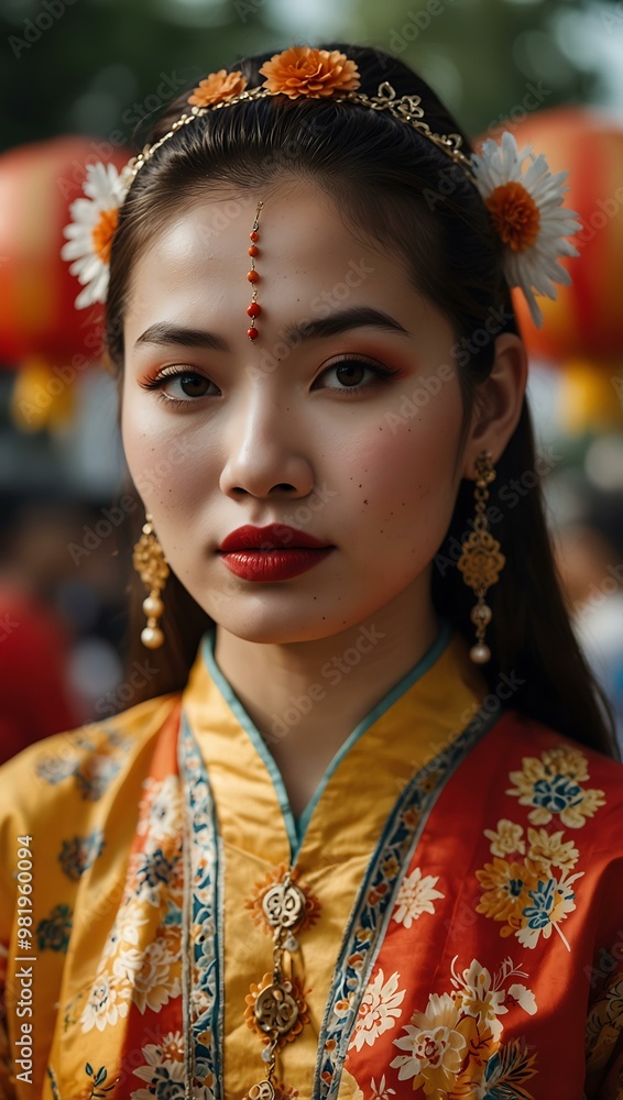 Woman in traditional Asian festival attire. Woman in traditional Asian festival attire.