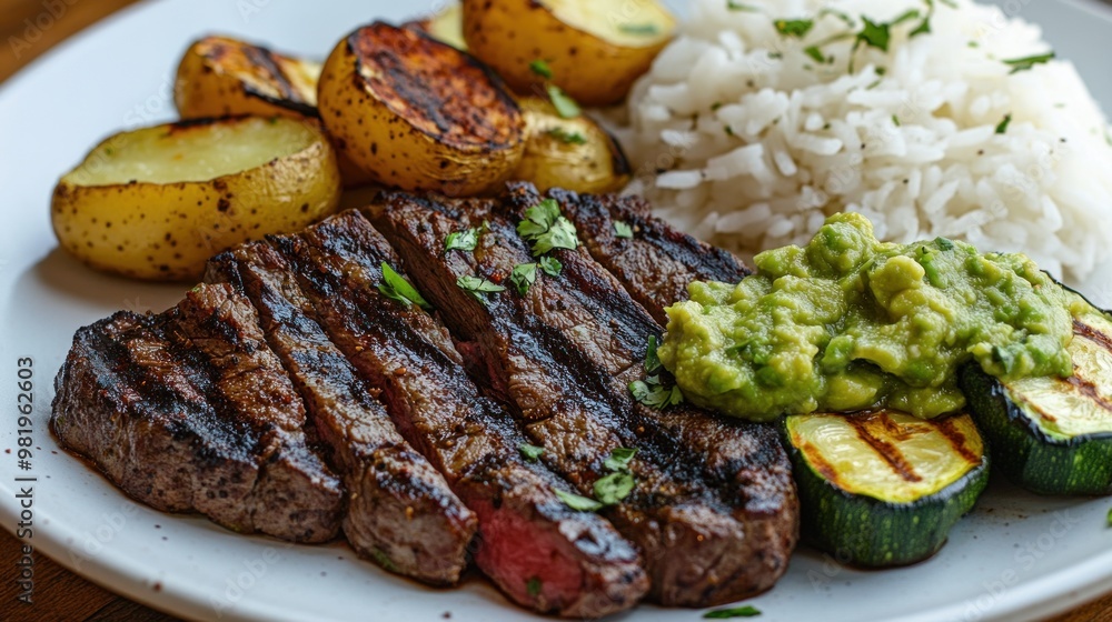 Grilled Steak with Guacamole and Rice Grilled Steak with Guacamole and Rice