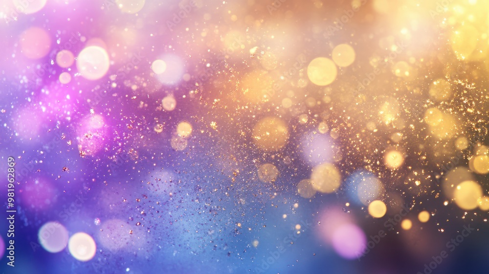 Magic background with golden bokeh with colorful purple pink yellow. Frame from golden shiny splashes, drops. Magic background with golden bokeh with colorful purple pink yellow. Frame from golden shiny splashes, drops.