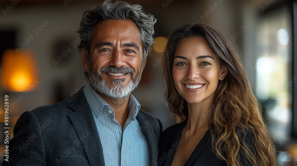 A man and woman smiling at the camera. A man and woman smiling at the camera.