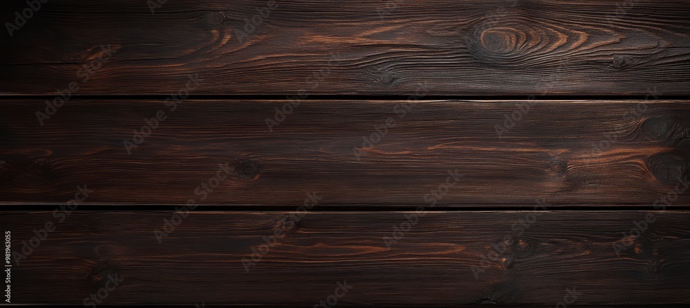 Naklejka premium Dark brown wooden background with grain texture.