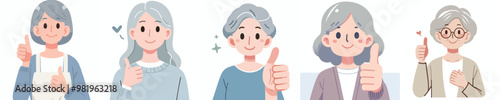 vector set of grandmother expressing thumbs up in flat design style