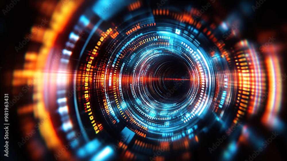 Abstract futuristic digital technology background with hologram and laser light effects Abstract futuristic digital technology background with hologram and laser light effects