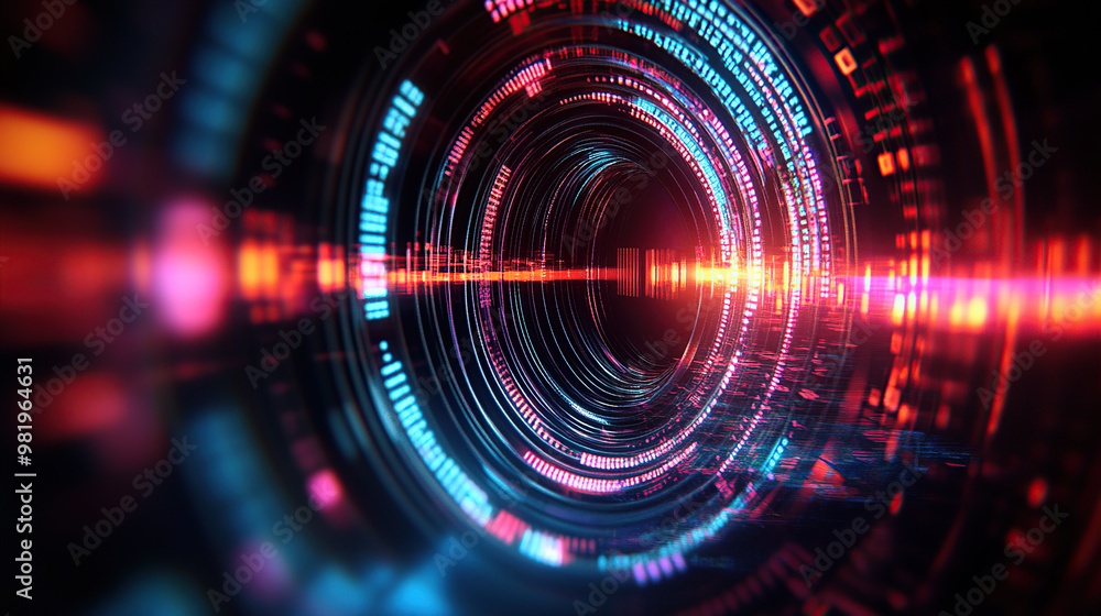 Abstract futuristic digital technology background with hologram and laser light effects Abstract futuristic digital technology background with hologram and laser light effects