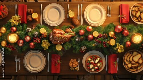 Wallpaper Mural Top, high angle view of Christmas family dinner table. Family together, Christmas celebration concept. Torontodigital.ca