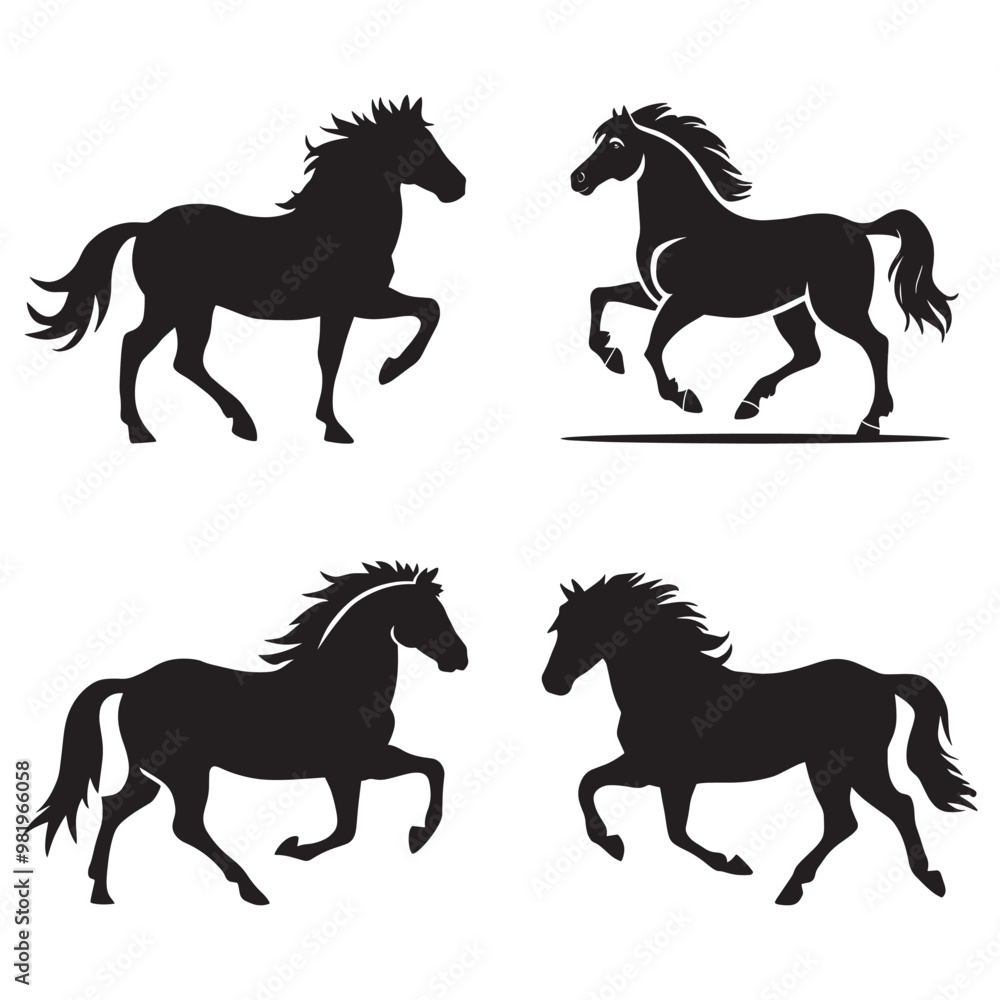 Black and white vector silhouettes set of horse icon Black and white vector silhouettes set of horse icon