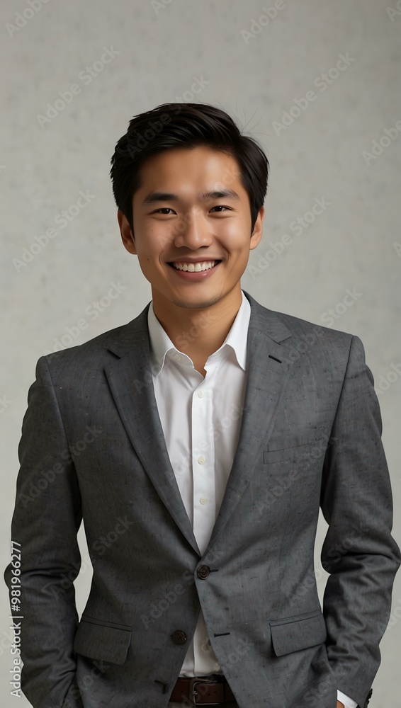 Young Asian businessman smiling confidently against a white background. Young Asian businessman smiling confidently against a white background.
