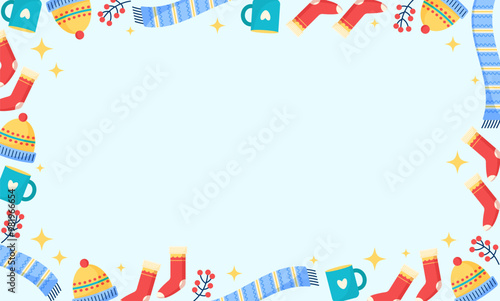 Winter background greeting card decoration border frame flat illustration