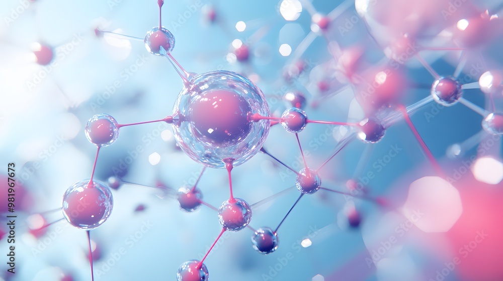 3D illustration of complex chemical molecules with connected atoms, hyper-real, high-quality, sharp images, graphic design 3D illustration of complex chemical molecules with connected atoms, hyper-real, high-quality, sharp images, graphic design