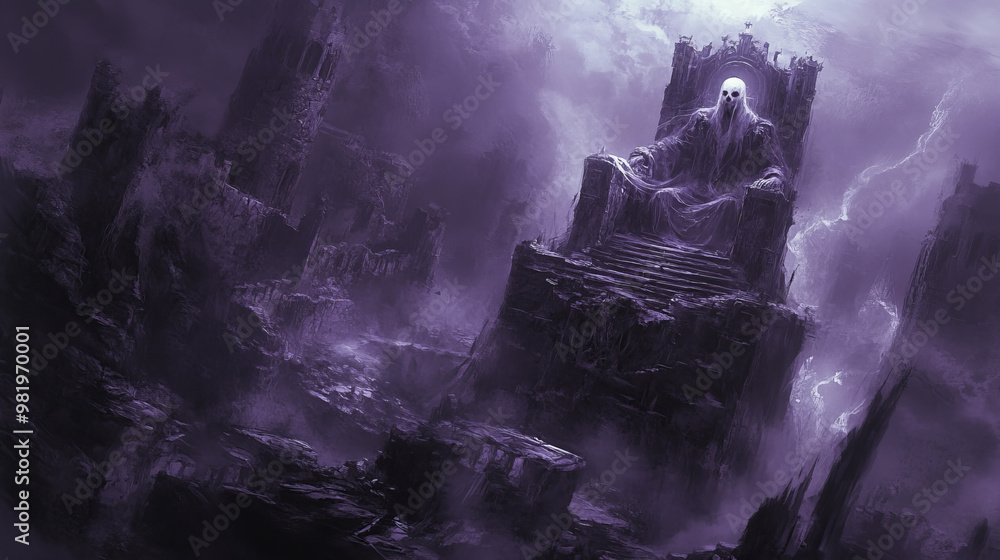 The digital painting captures an enchanting scene of castle ruins ...