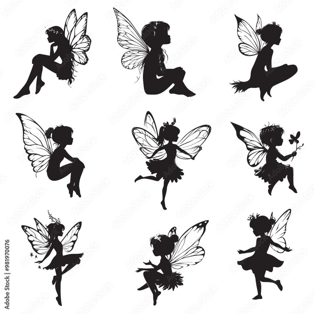 Obraz premium Fairy silhouette illustration set on white background 