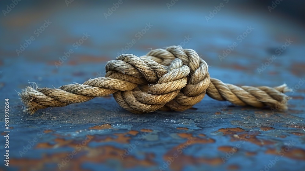 Fototapeta premium Close-up of a Knotted Rope on a Rusty Surface
