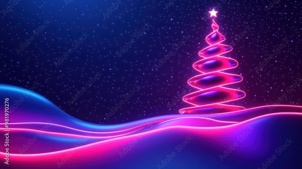 Creative neon design of. party background with Christmas tree. Template for advertising, web, social media and fashion ads. Poster, flyer, greeting card. AI generative transparent background Creative neon design of. party background with Christmas tree. Template for advertising, web, social media and fashion ads. Poster, flyer, greeting card. AI generative transparent background