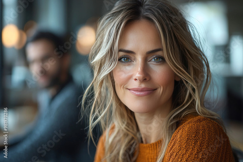 Wallpaper Mural Smiling woman in a cafe Torontodigital.ca