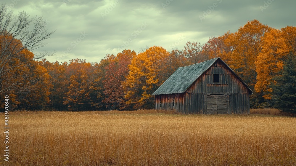 Old barn standing in a field surrounded by autumn colors Old barn standing in a field surrounded by autumn colors