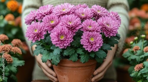 Wallpaper Mural Purple chrysanthemum flowers blooming in pots at garden center Torontodigital.ca
