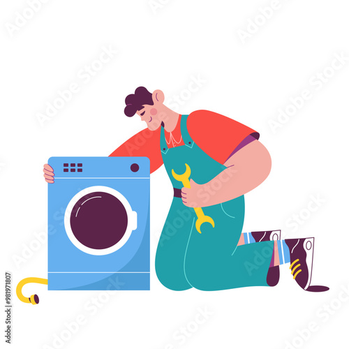 Man fixing washing machine