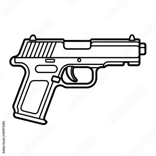 Modern semi-automatic pistol gun outline icon in vector format for firearm designs.