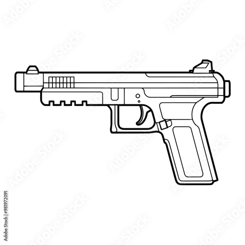 Modern semi-automatic pistol gun outline icon in vector format for firearm designs.