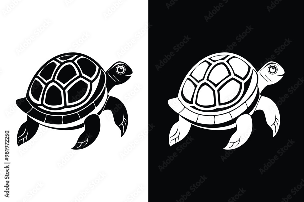 Obraz premium Turtle marine animal icon. Sea turtle silhouette. vector illustration black white