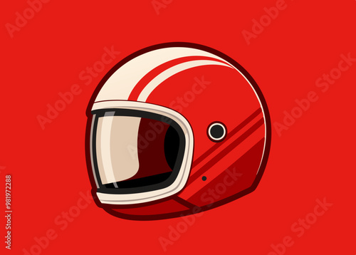 Retro Rider: The Vintage Classic Helmet on Red. A high-resolution photo of a vintage motorcycle helmet on a solid red background. isolated on a solid red background. Illustrations