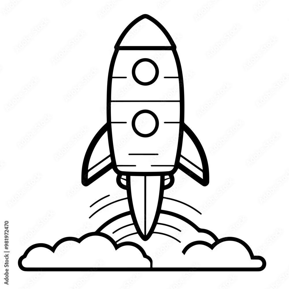 Sleek rocket outline icon in vector format for space-themed designs. Sleek rocket outline icon in vector format for space-themed designs.
