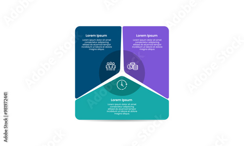 Infographic 3 elements in square design. Business presentation, Banner, Poster, Brochure and Strategy. Vector illustration.