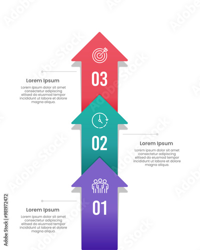 3 Arrows Infographic Steps to Success. Business presentation, Banner, Poster, Brochure and Strategy. Vector illustration.